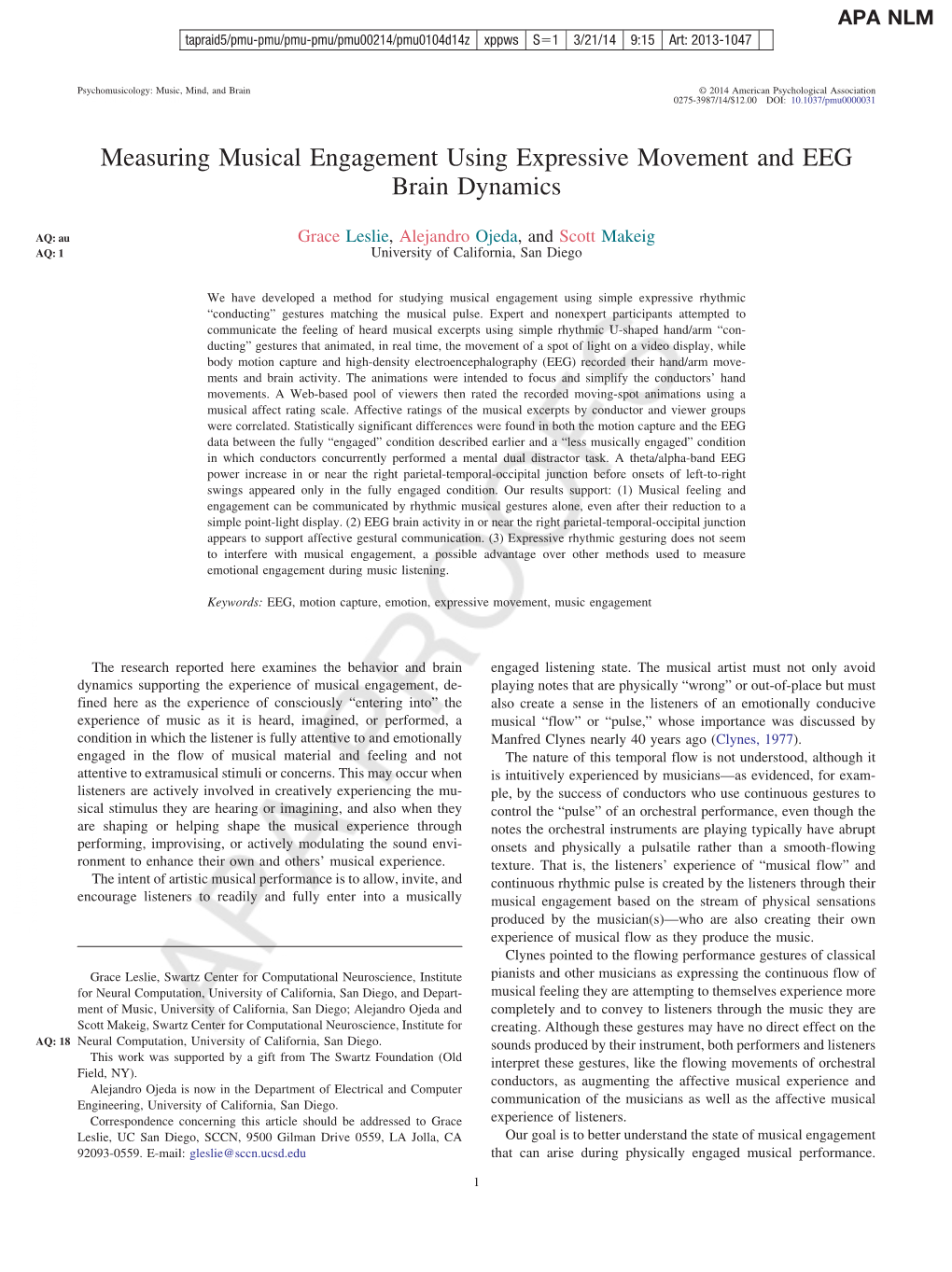 Measuring Musical Engagement Using Expressive Movement and EEG Brain Dynamics