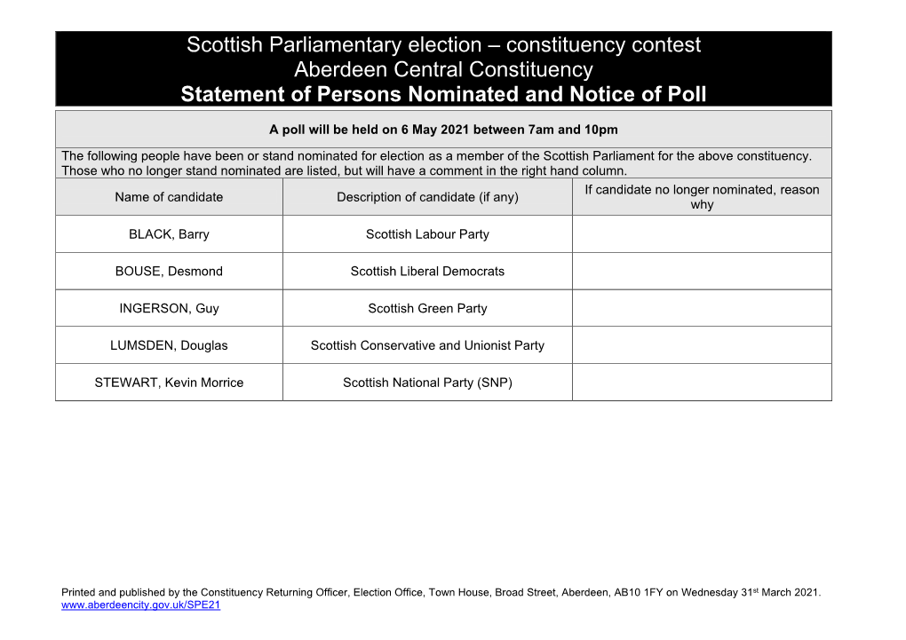 SP Notice of Poll and Situation of Polling Stations