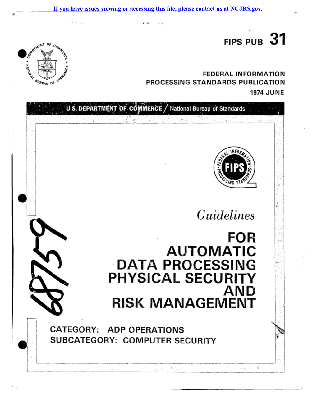 Guidelines for AUTOMATIC DATA PROCESSING PHYSICAL SECURITY and RISK Managervien-R