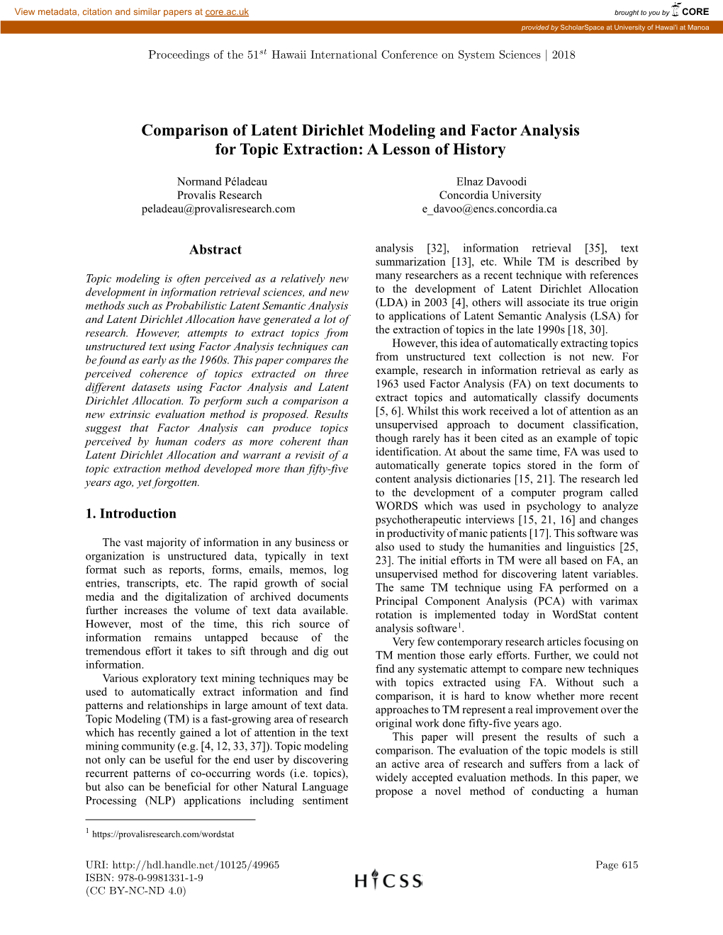 Comparison of Latent Dirichlet Modeling and Factor Analysis for Topic Extraction: a Lesson of History