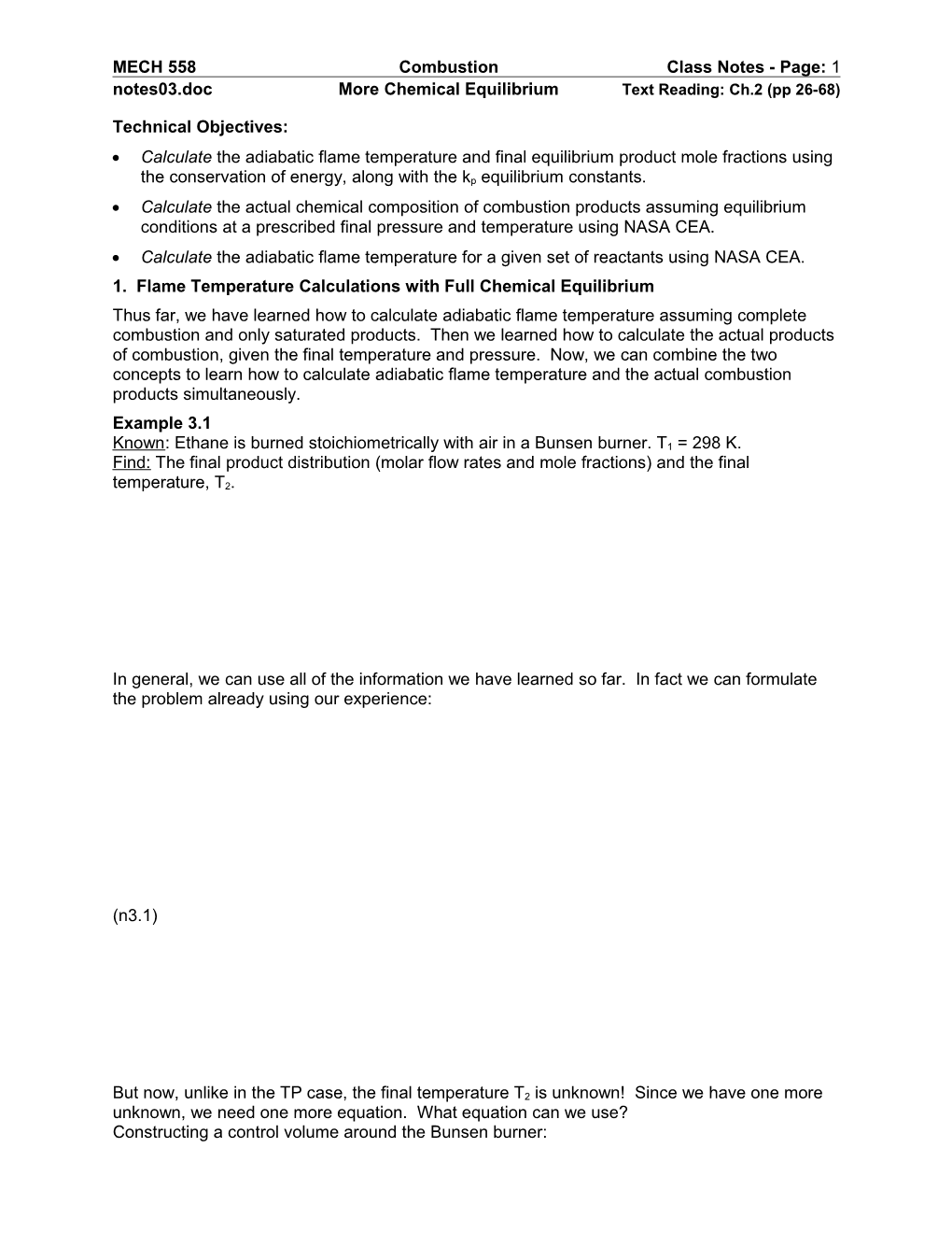 MECH 558 Combustion Class Notes - Page: 1