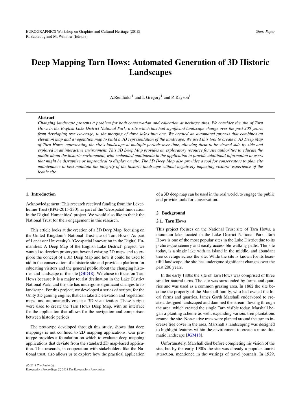 Deep Mapping Tarn Hows: Automated Generation of 3D Historic Landscapes