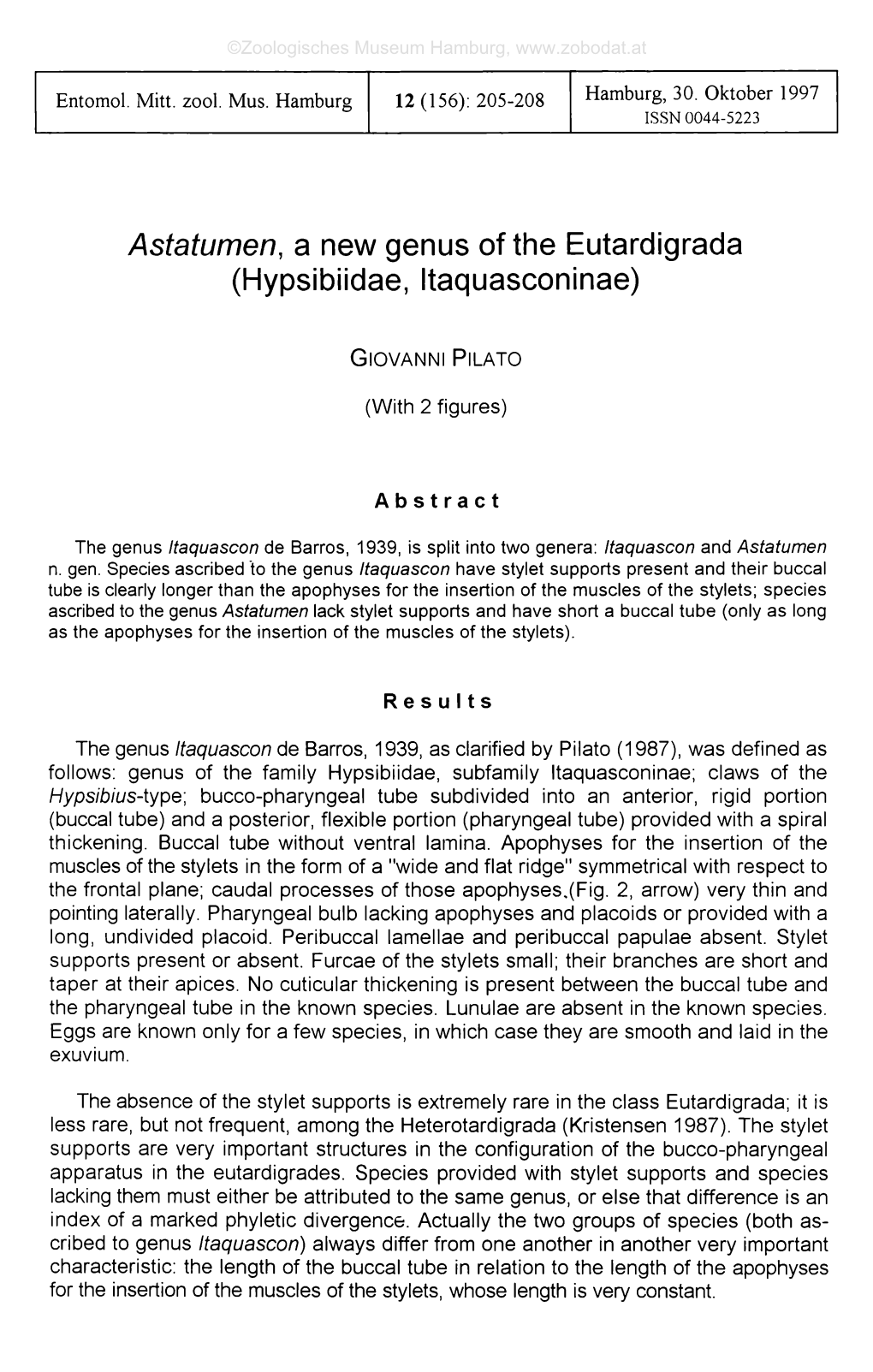 Astatumen, a New Genus of the Eutardigrada (Hypsibiidae, Itaquasconinae)