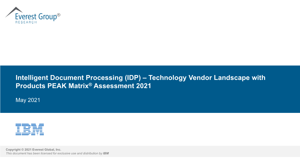 Intelligent Document Processing (IDP) – Technology Vendor Landscape with Products PEAK Matrix® Assessment 2021