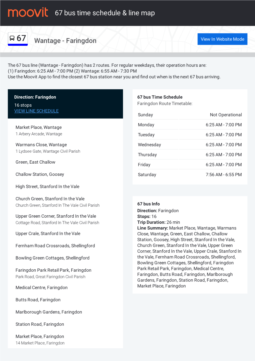 67 Bus Time Schedule & Line Route