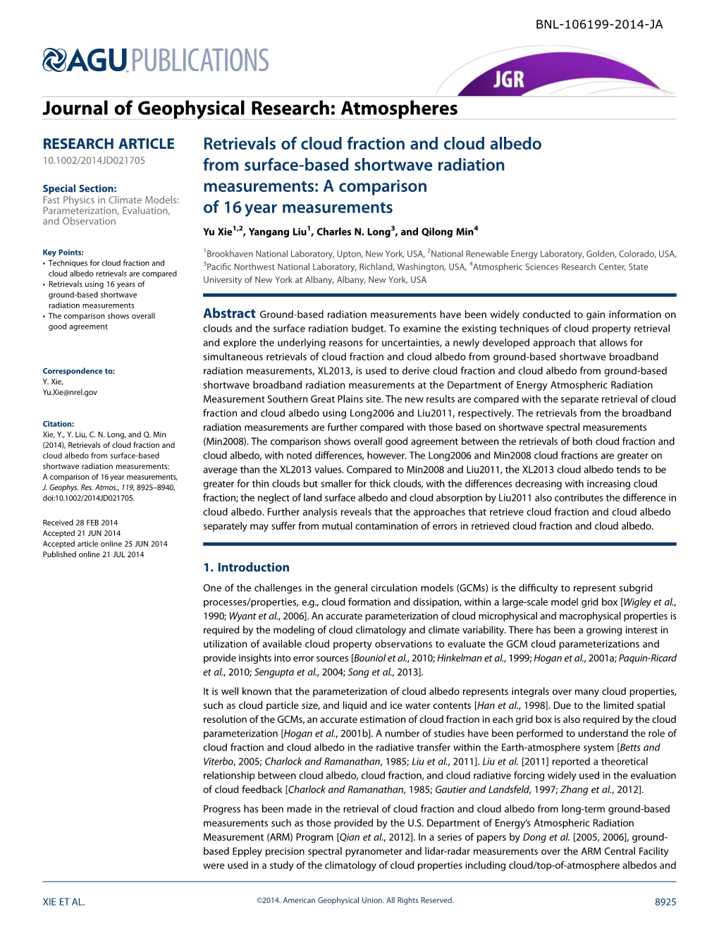 Retrievals of Cloud Fraction and Cloud Albedo from Surfacebased