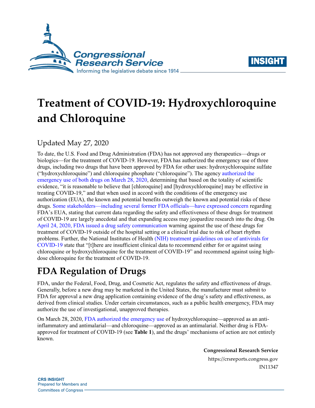 Treatment of COVID-19: Hydroxychloroquine and Chloroquine