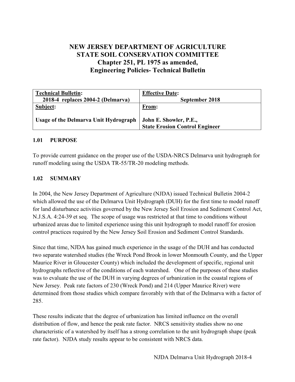Delmarva Unit Hydrograph John E
