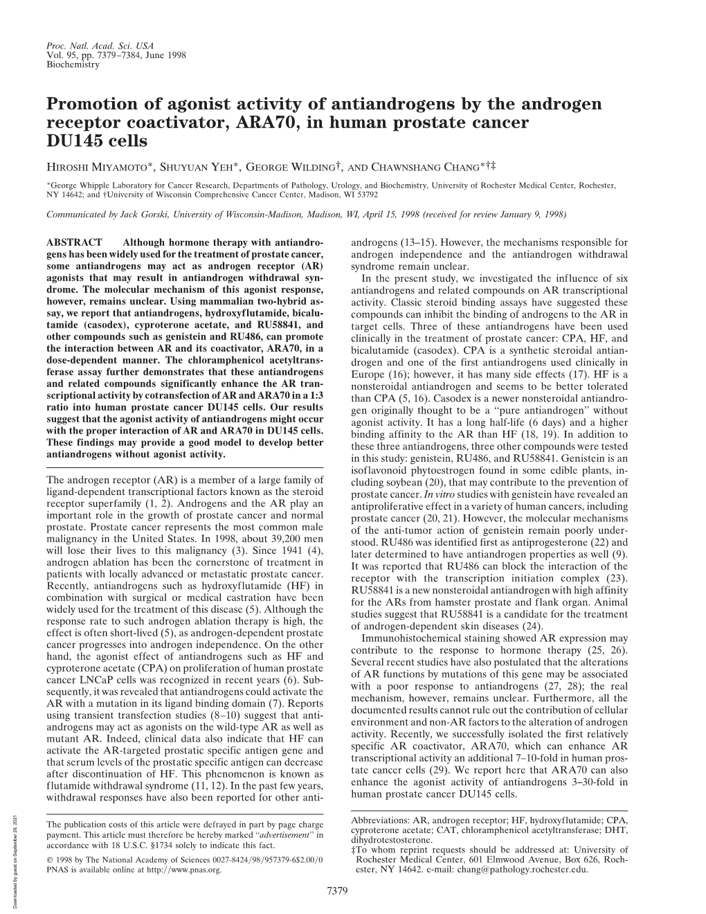 Promotion of Agonist Activity of Antiandrogens by the Androgen Receptor Coactivator, ARA70, in Human Prostate Cancer DU145 Cells