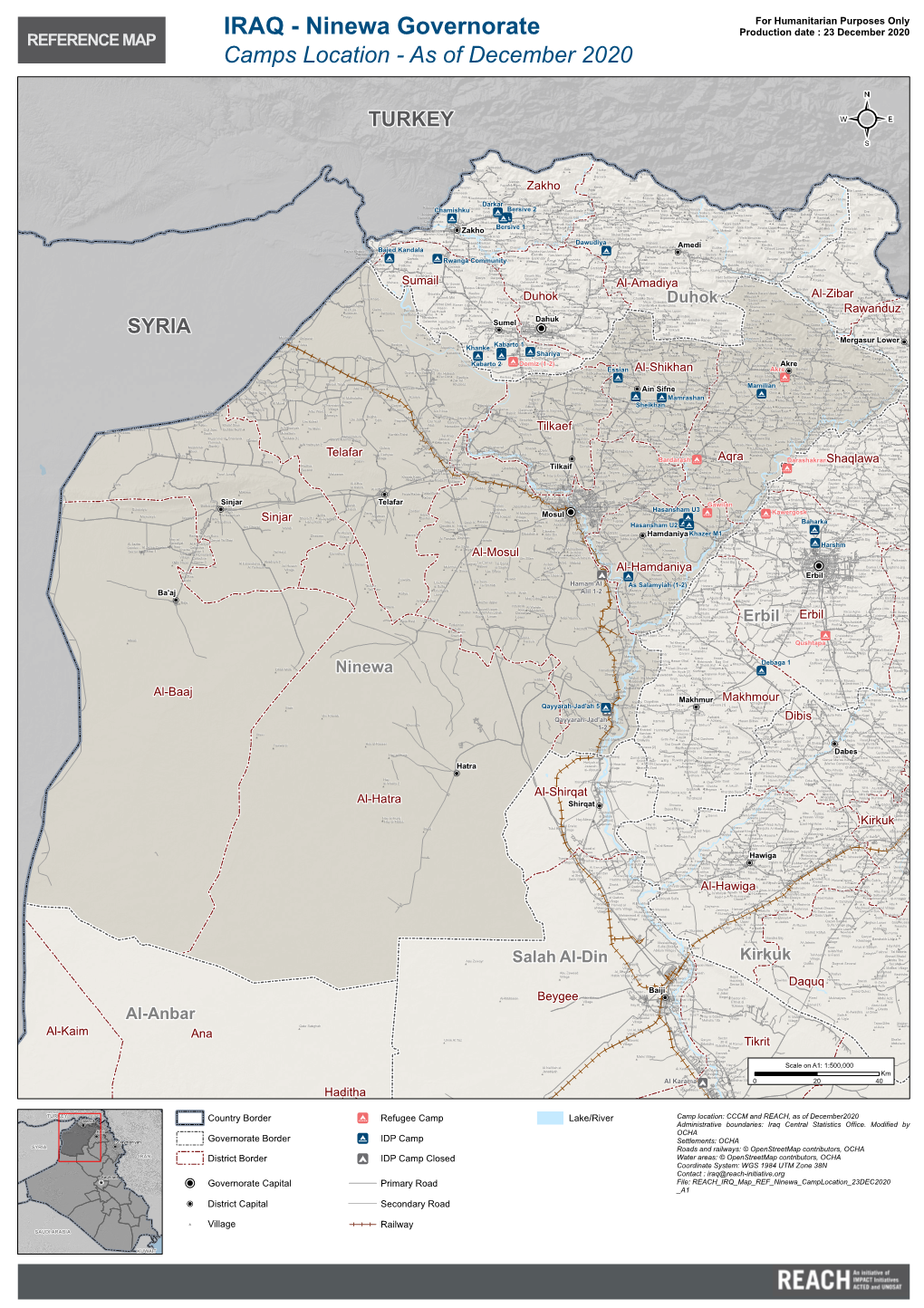 IRAQ - Ninewa Governorate Production Date : 23 December 2020 REFERENCE MAP Camps Location - As of December 2020