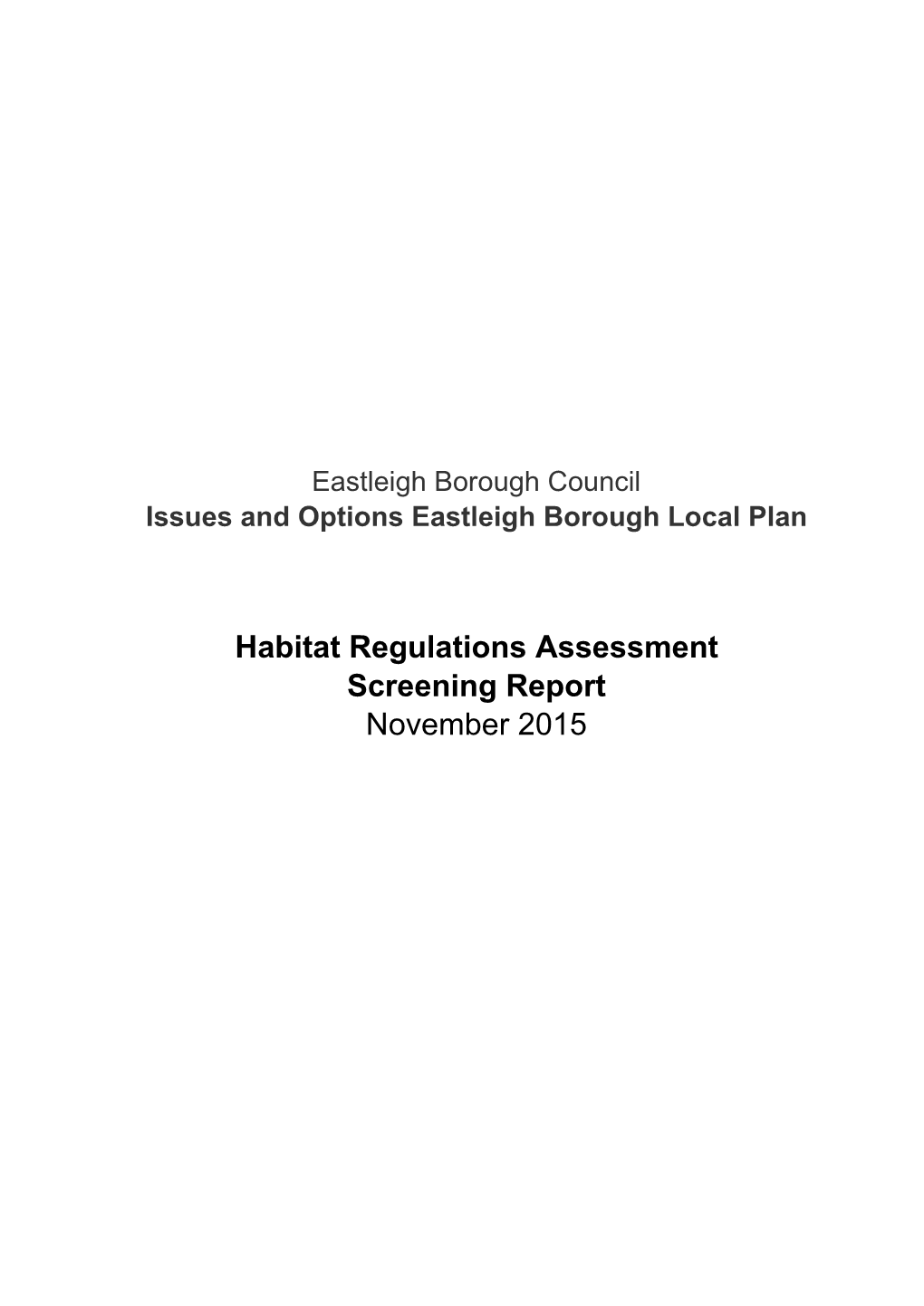 Habitats Regulation Assessment Screening Report