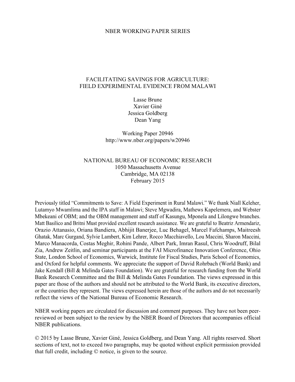 Facilitating Savings for Agriculture: Field Experimental Evidence from Malawi