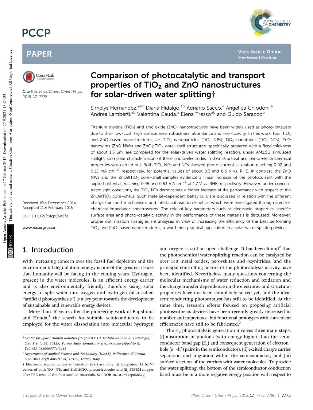 Comparison of Photocatalytic and Transport Properties of Tio2 and Zno Nanostructures for Solar-Driven Water Splitting