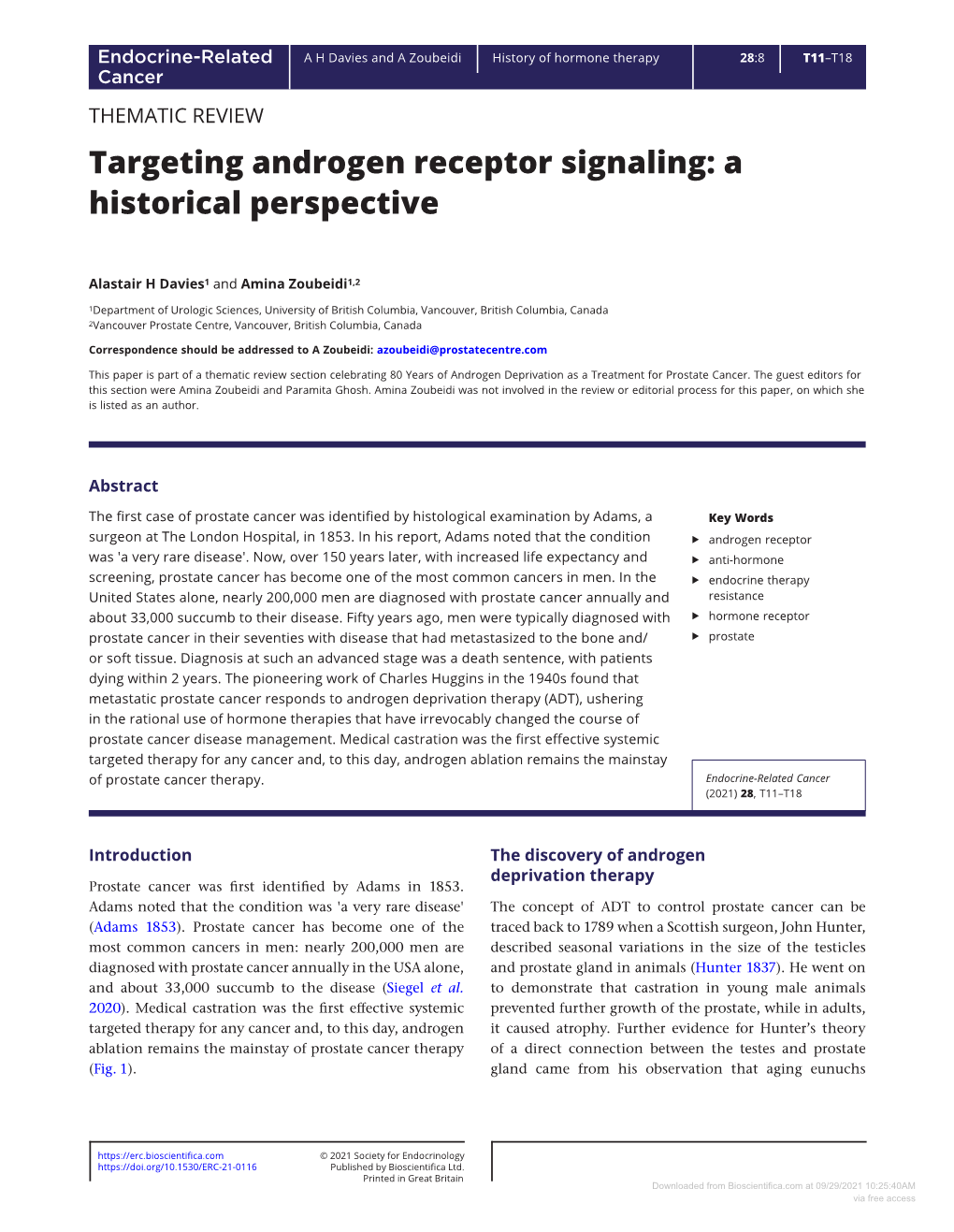 Targeting Androgen Receptor Signaling: a Historical Perspective