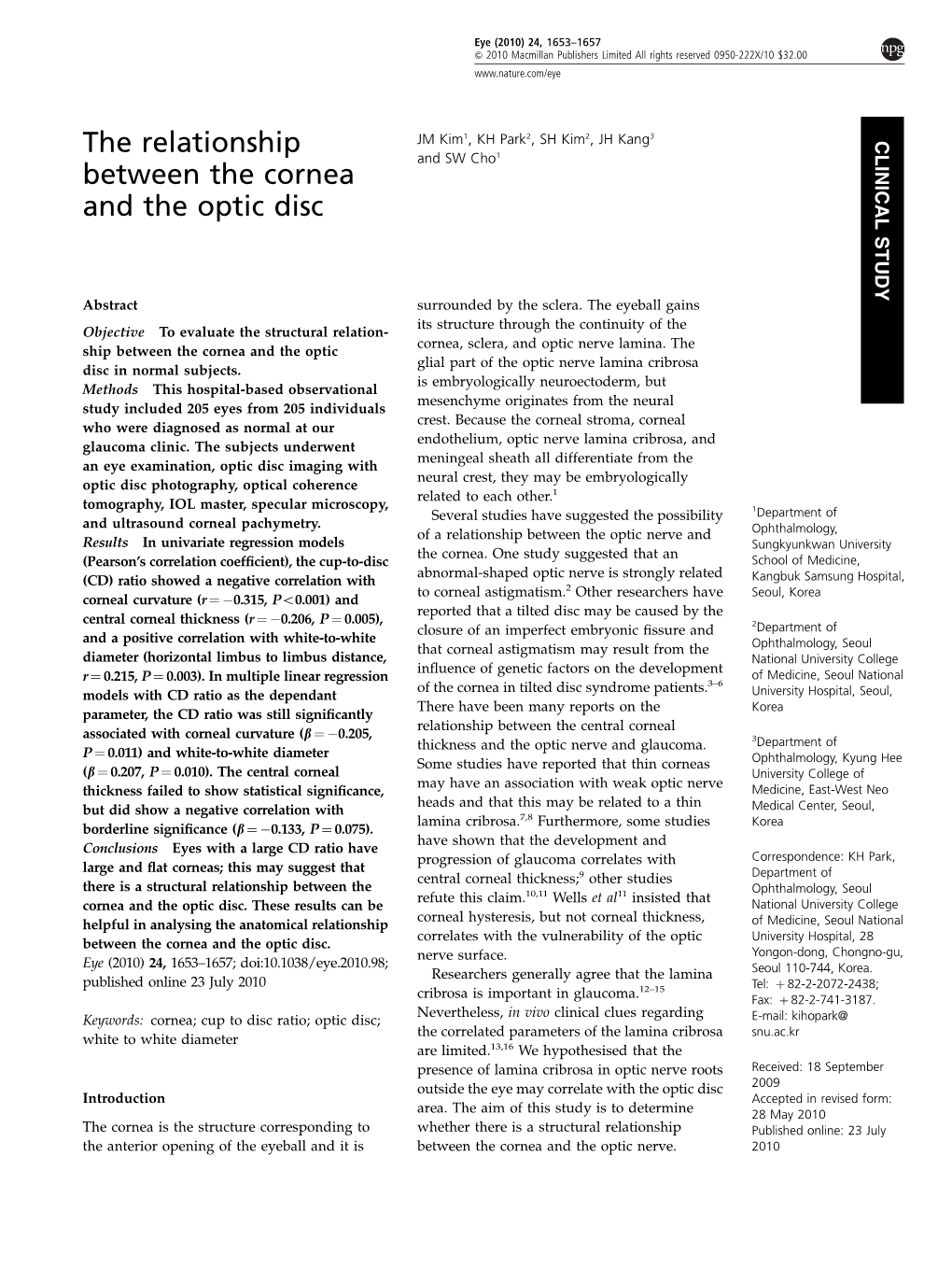 The Relationship Between the Cornea and the Optic Disc