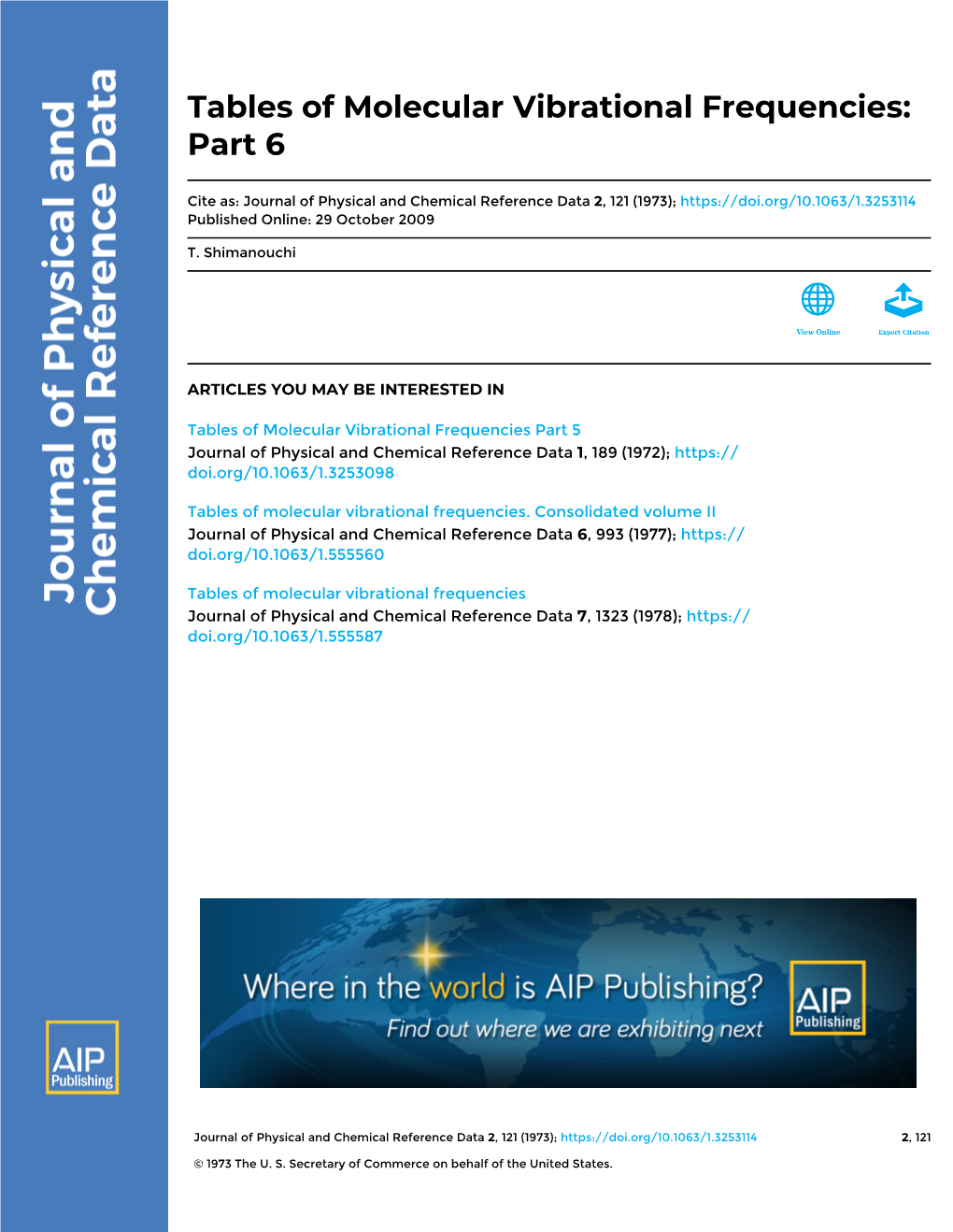 Tables of Molecular Vibrational Frequencies: Part 6