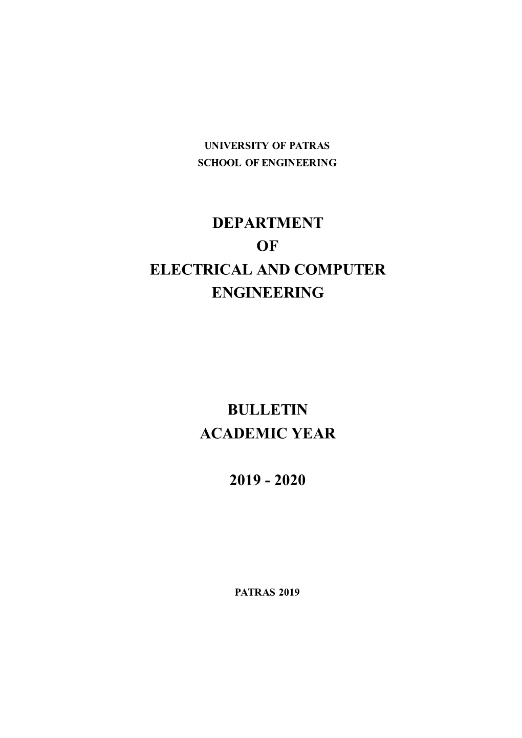 Department of Electrical and Computer Engineering Bulletin Academic Year