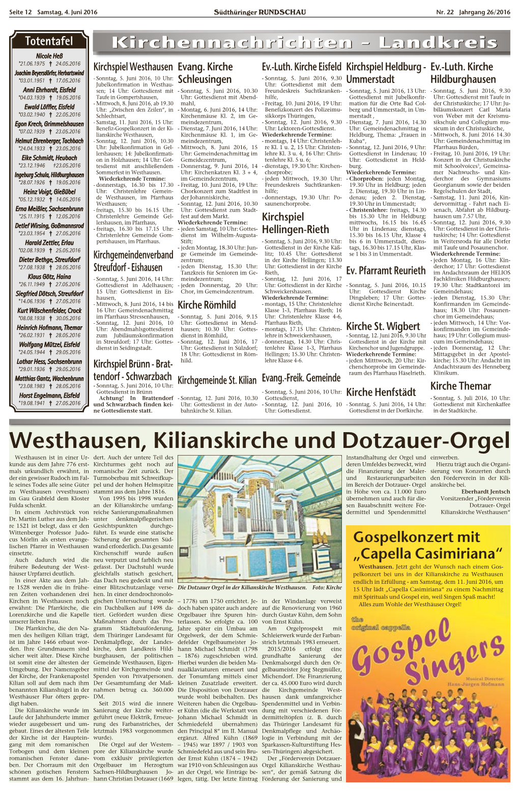 Westhausen, Kilianskirche Und Dotzauer-Orgel Westhausen Ist in Einer Ur- Dert