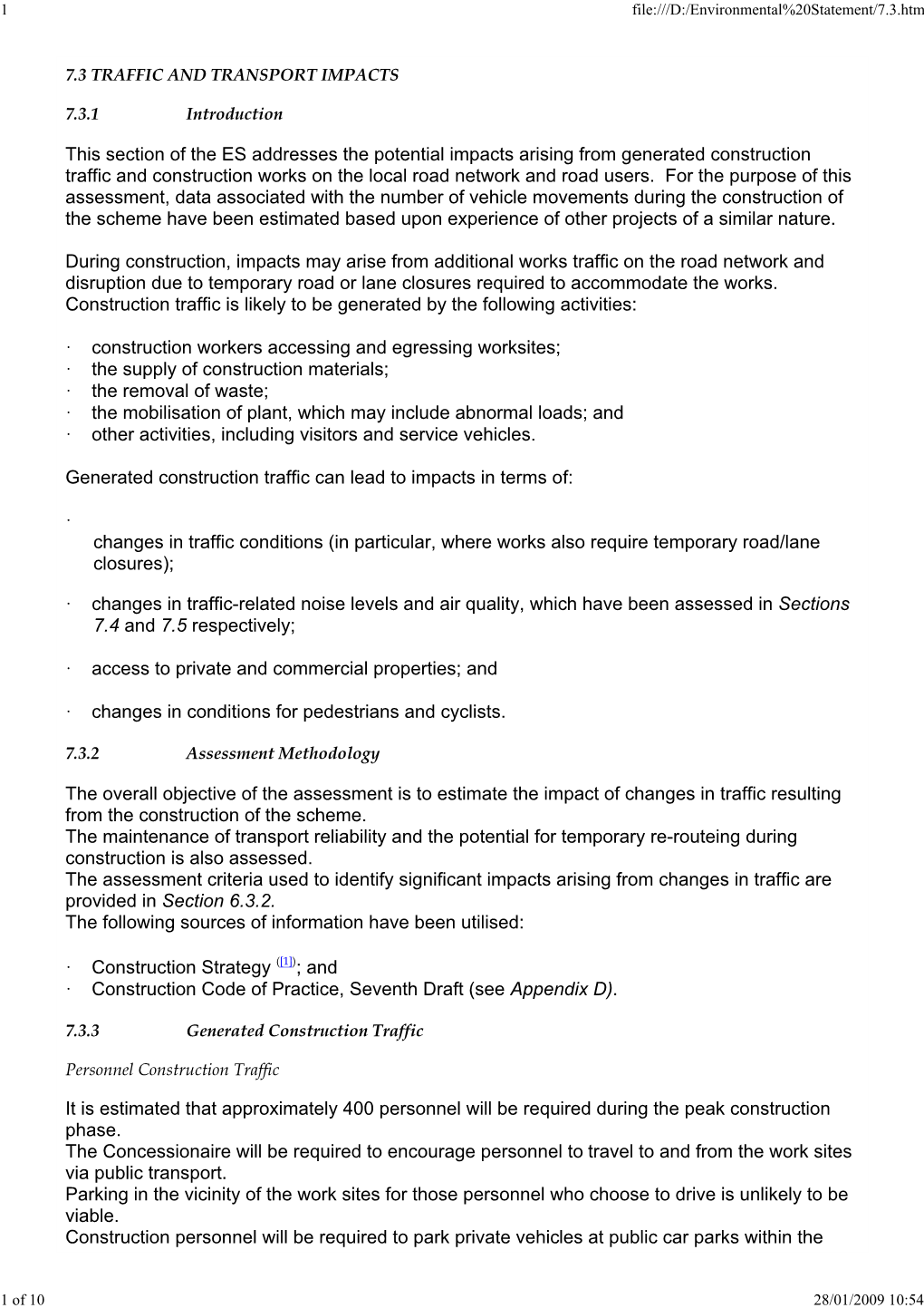 7.3 Traffic and Transport Impacts