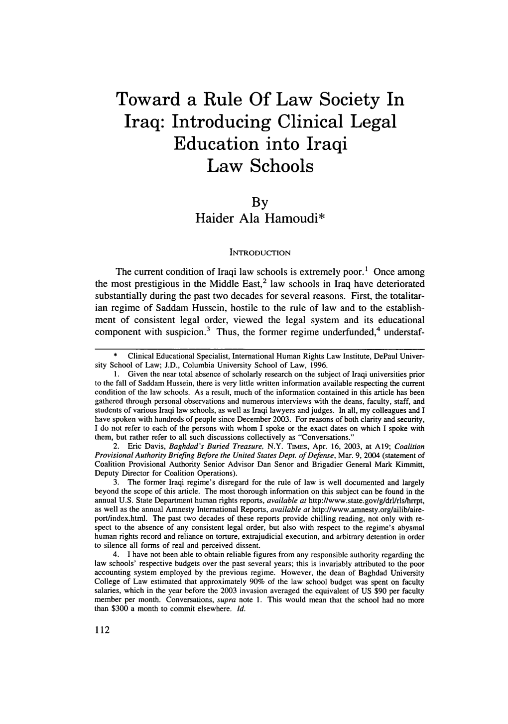 Introducing Clinical Legal Education Into Iraqi Law Schools