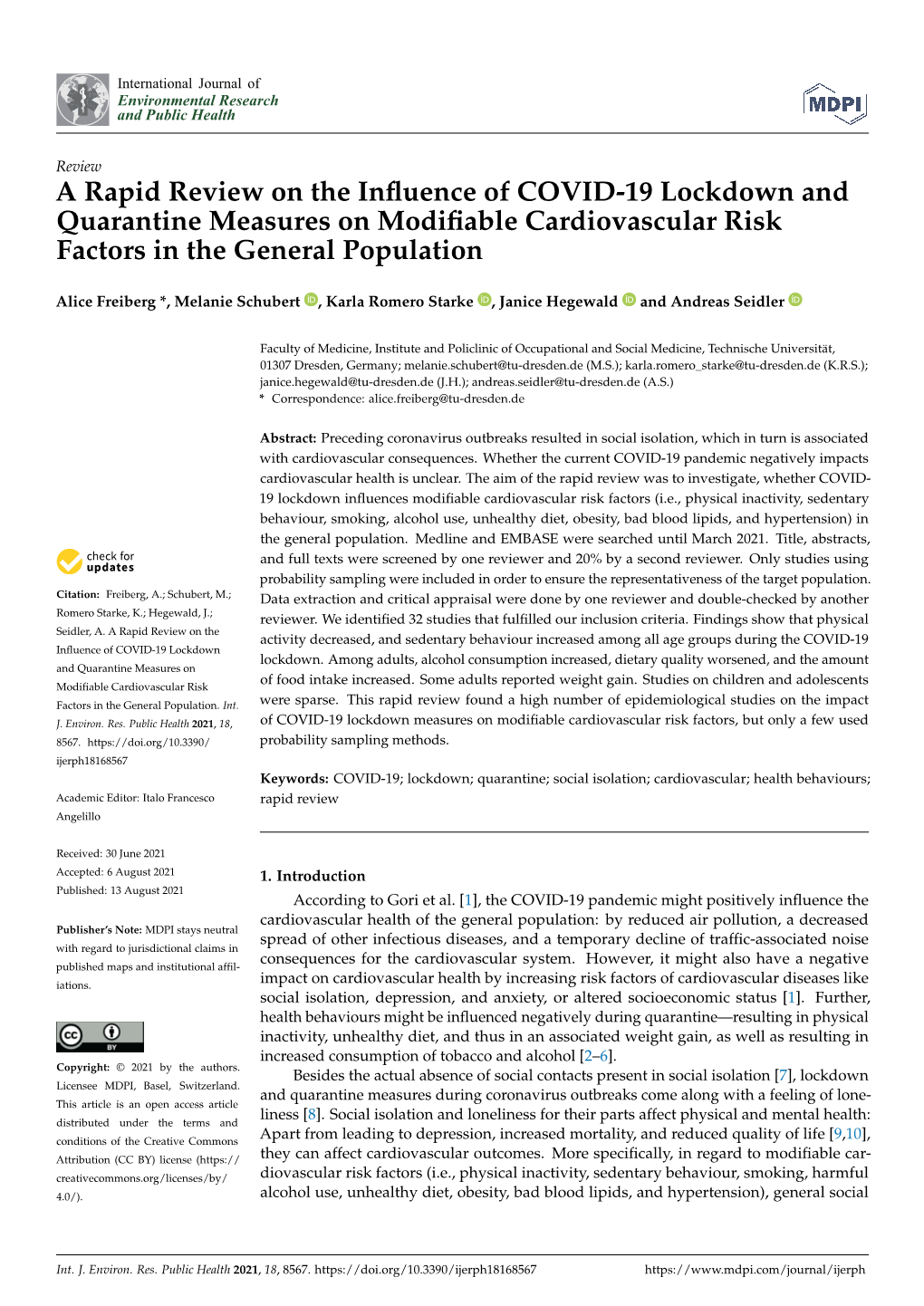 A Rapid Review on the Influence of COVID-19 Lockdown And