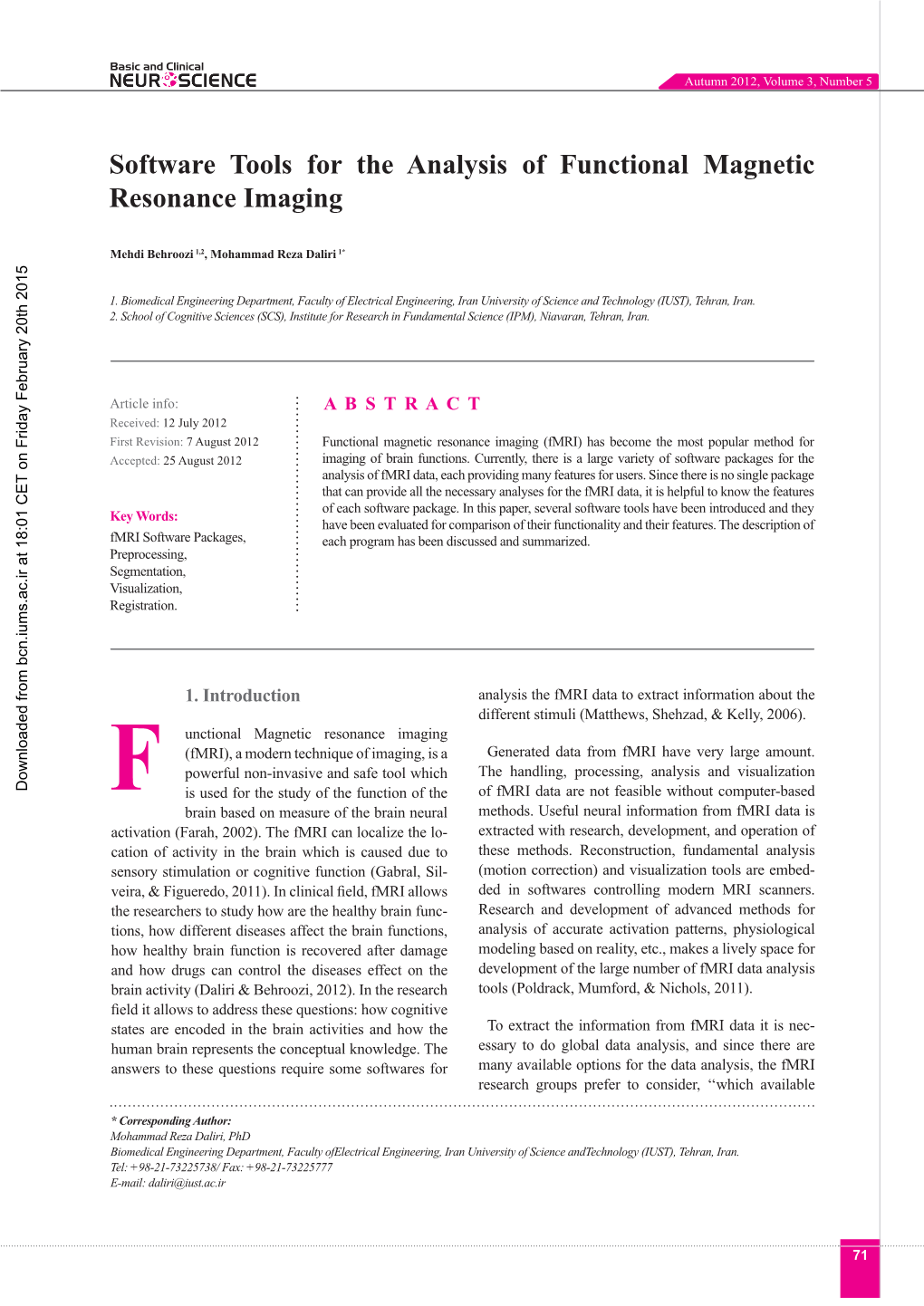 Software Tools for the Analysis of Functional Magnetic Resonance Imaging