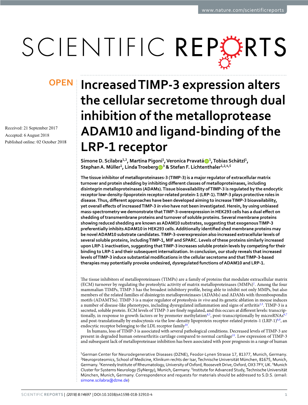 Increased TIMP-3 Expression Alters the Cellular Secretome Through Dual