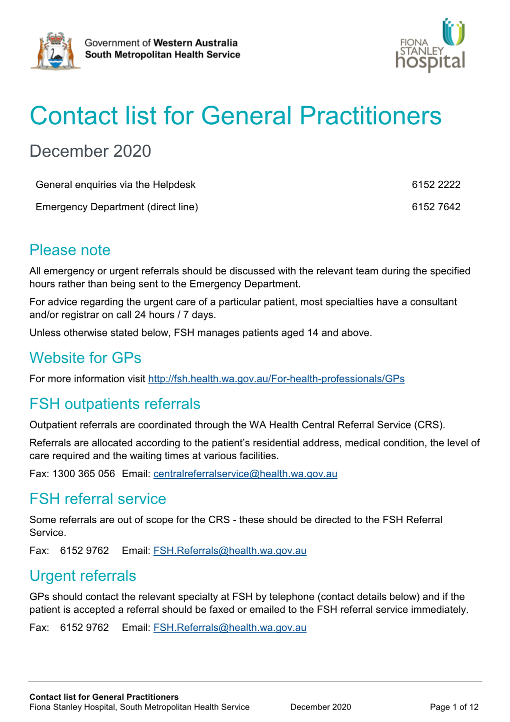 FSH Contact List For