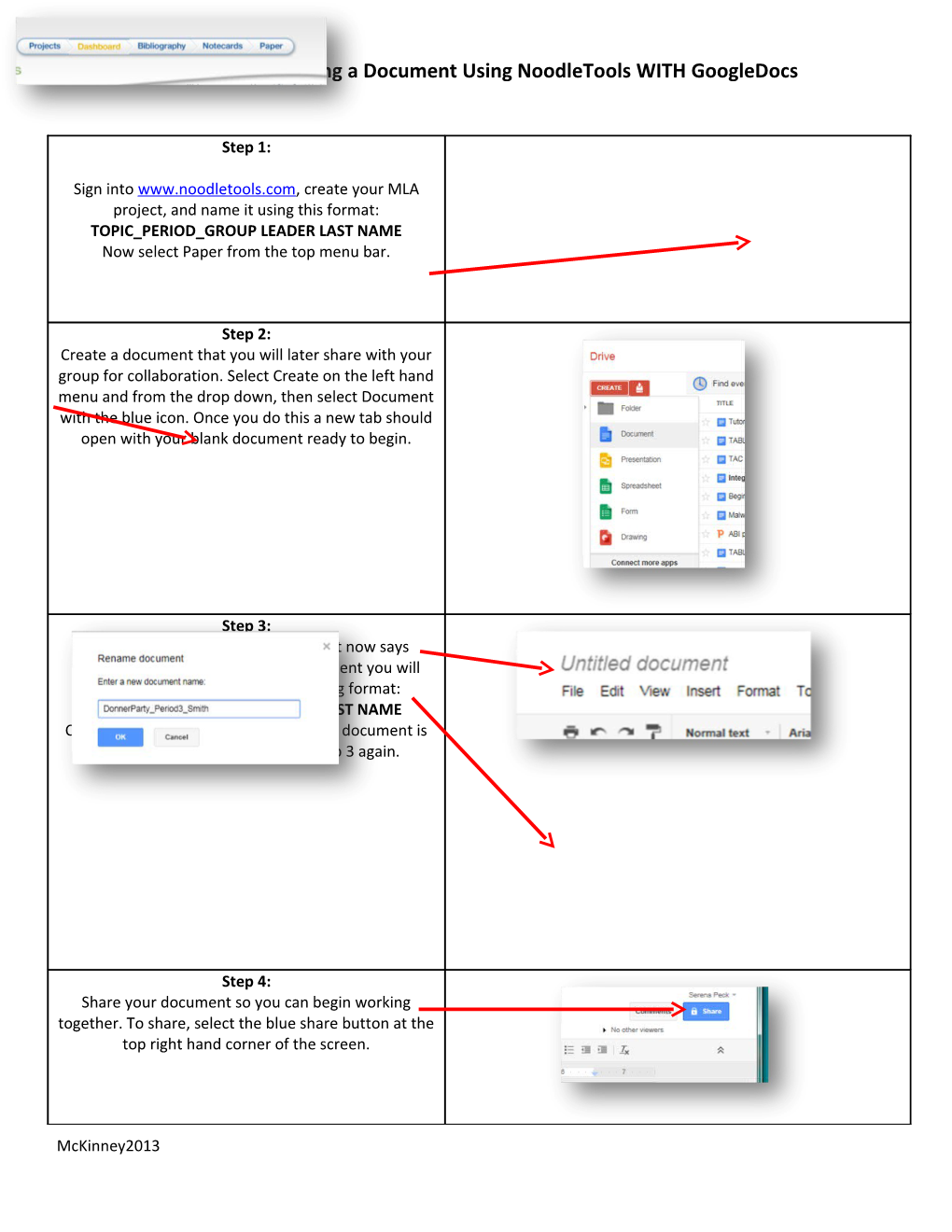 Creating and Sharing a Document Using Noodletools with Googledocs