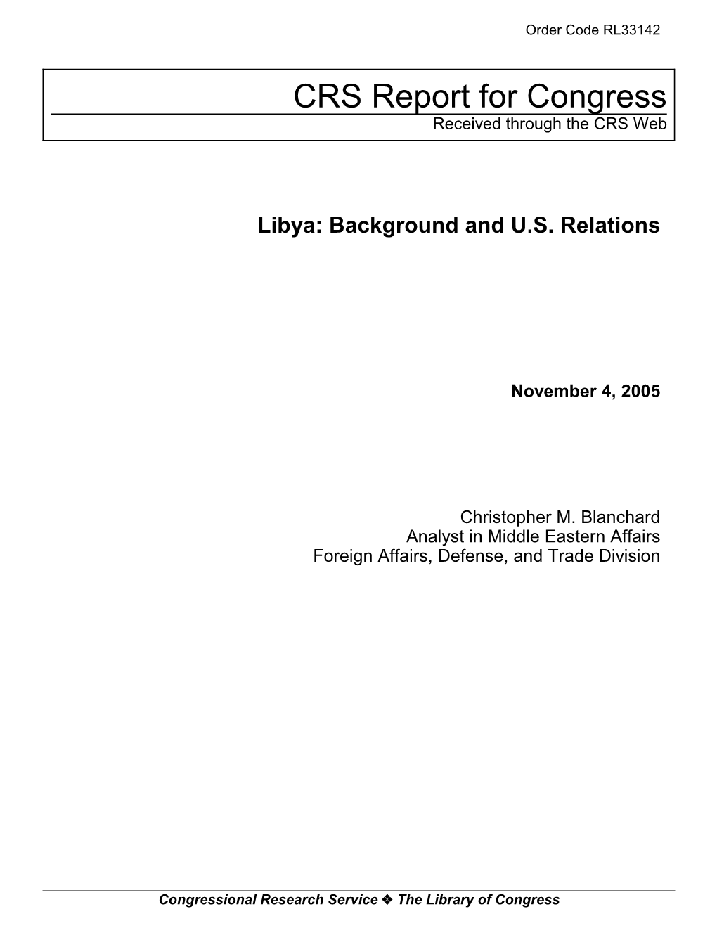 Libya: Background and U.S. Relations