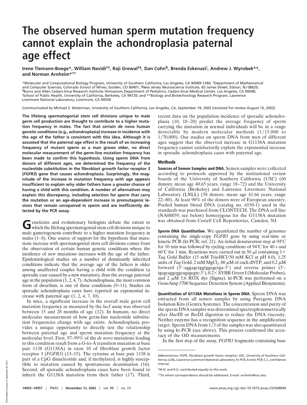 The Observed Human Sperm Mutation Frequency Cannot Explain the Achondroplasia Paternal Age Effect