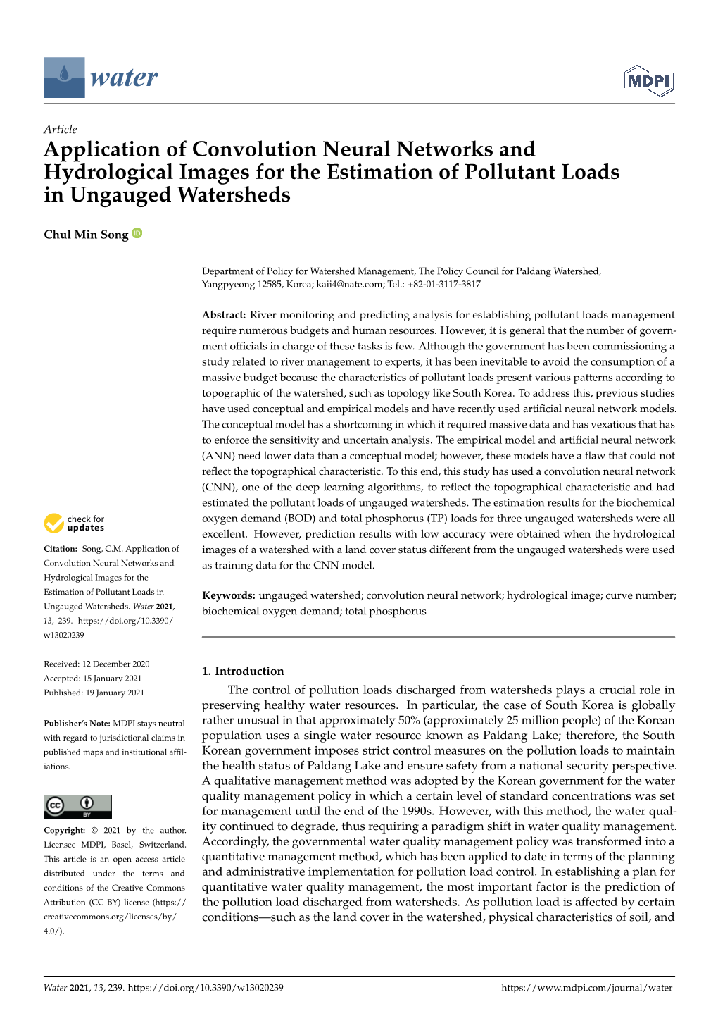 Application of Convolution Neural Networks and Hydrological Images for the Estimation of Pollutant Loads in Ungauged Watersheds