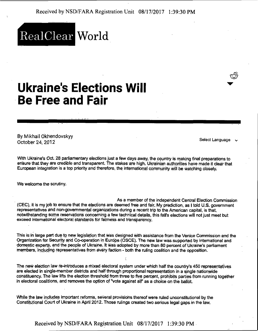Ukraine's Elections Will Be Free and Fair