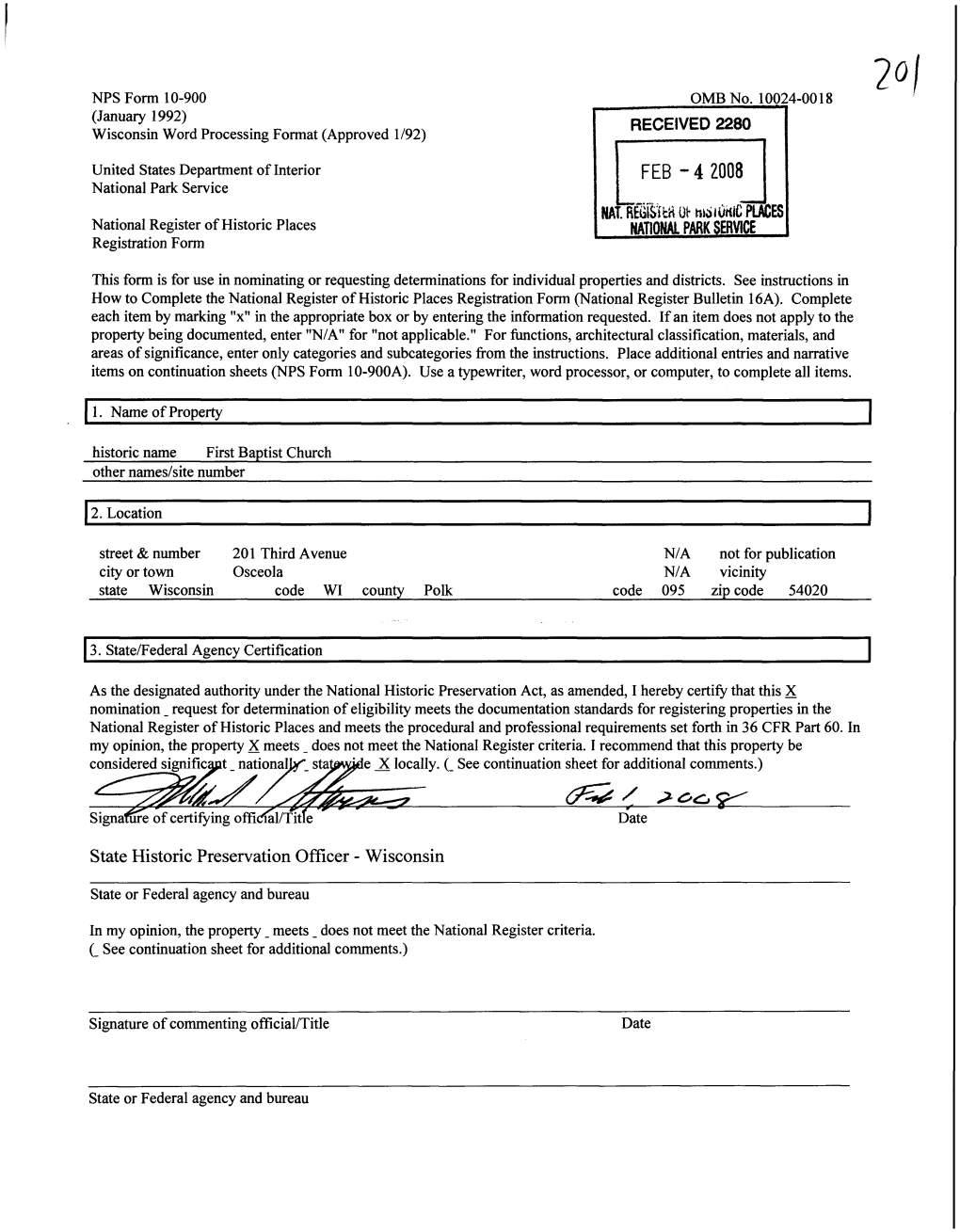 FEB - 4 2008 National Park Service NA Rmfsithot-Rtiaiohicpd ;ES National Register of Historic Places NATIONAL PARK SERVICE Registration Form