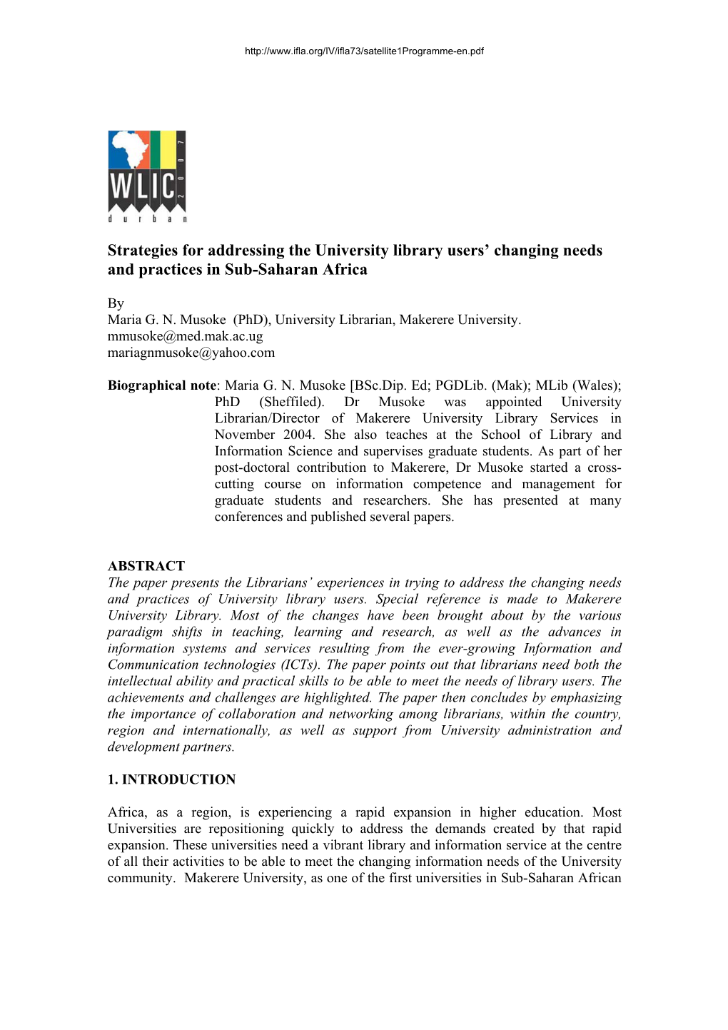 Strategies for Addressing the University Library Users' Changing Needs and Practices in Sub-Saharan Africa