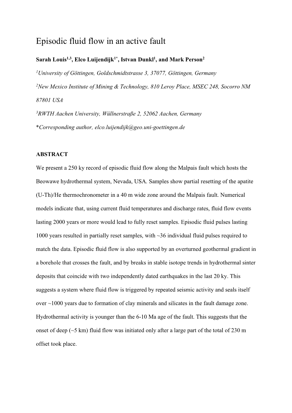 Episodic Fluid Flow in an Active Fault