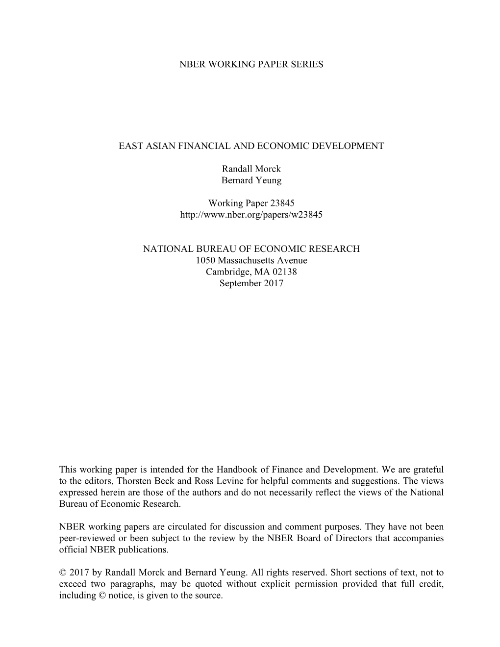 Nber Working Paper Series East Asian Financial And