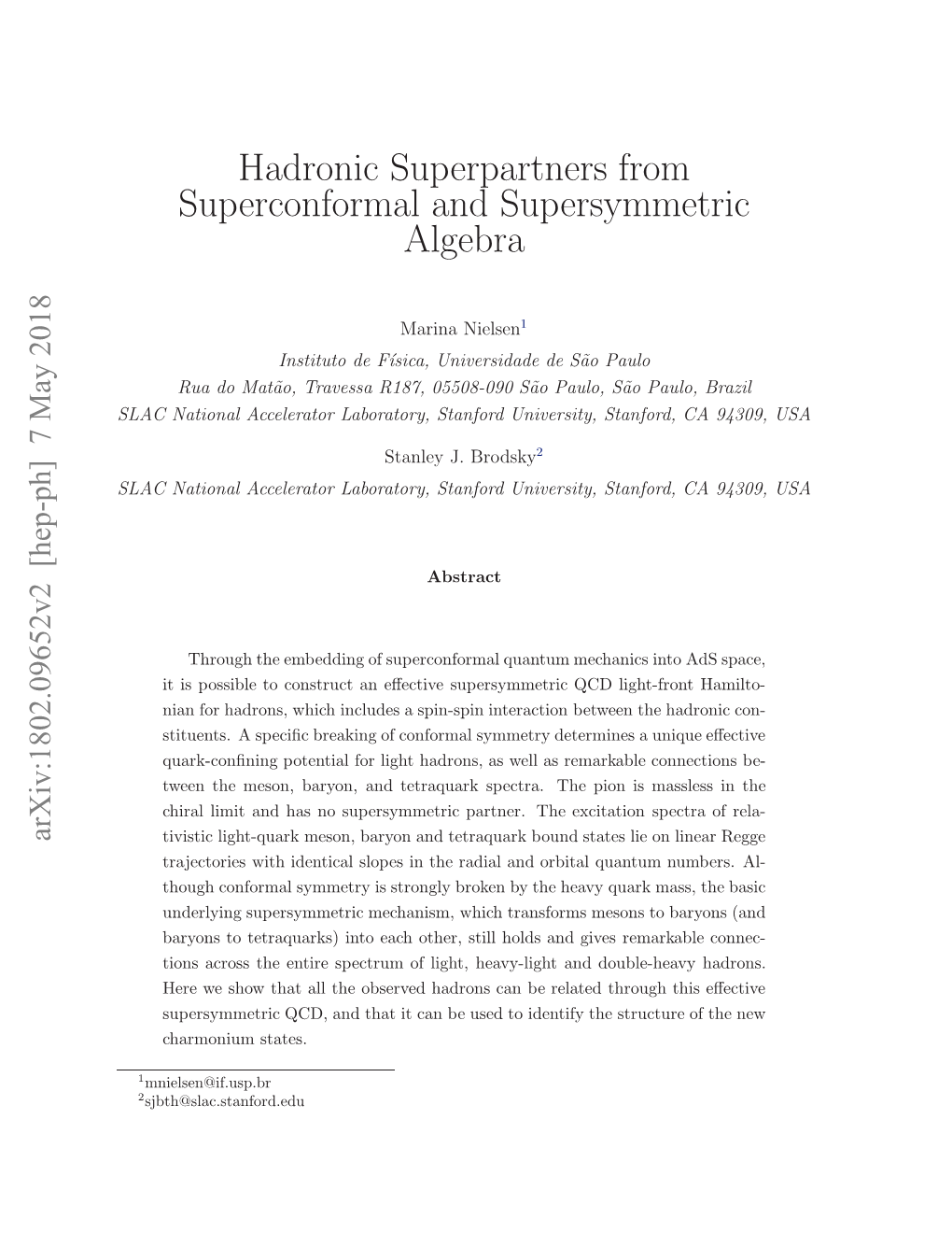 Hadronic Superpartners from Superconformal and Supersymmetric Algebra