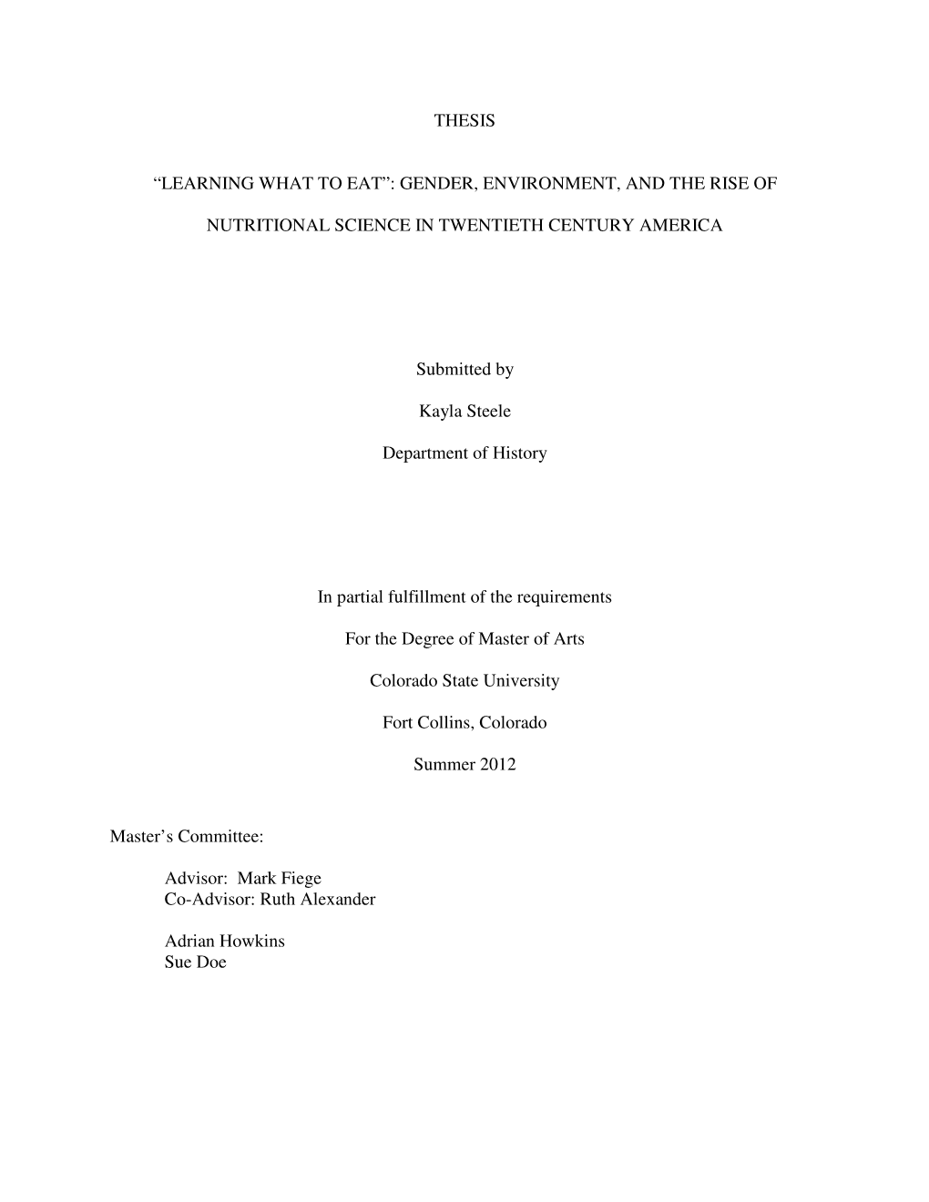 Gender, Environment, and the Rise of Nutritional Science