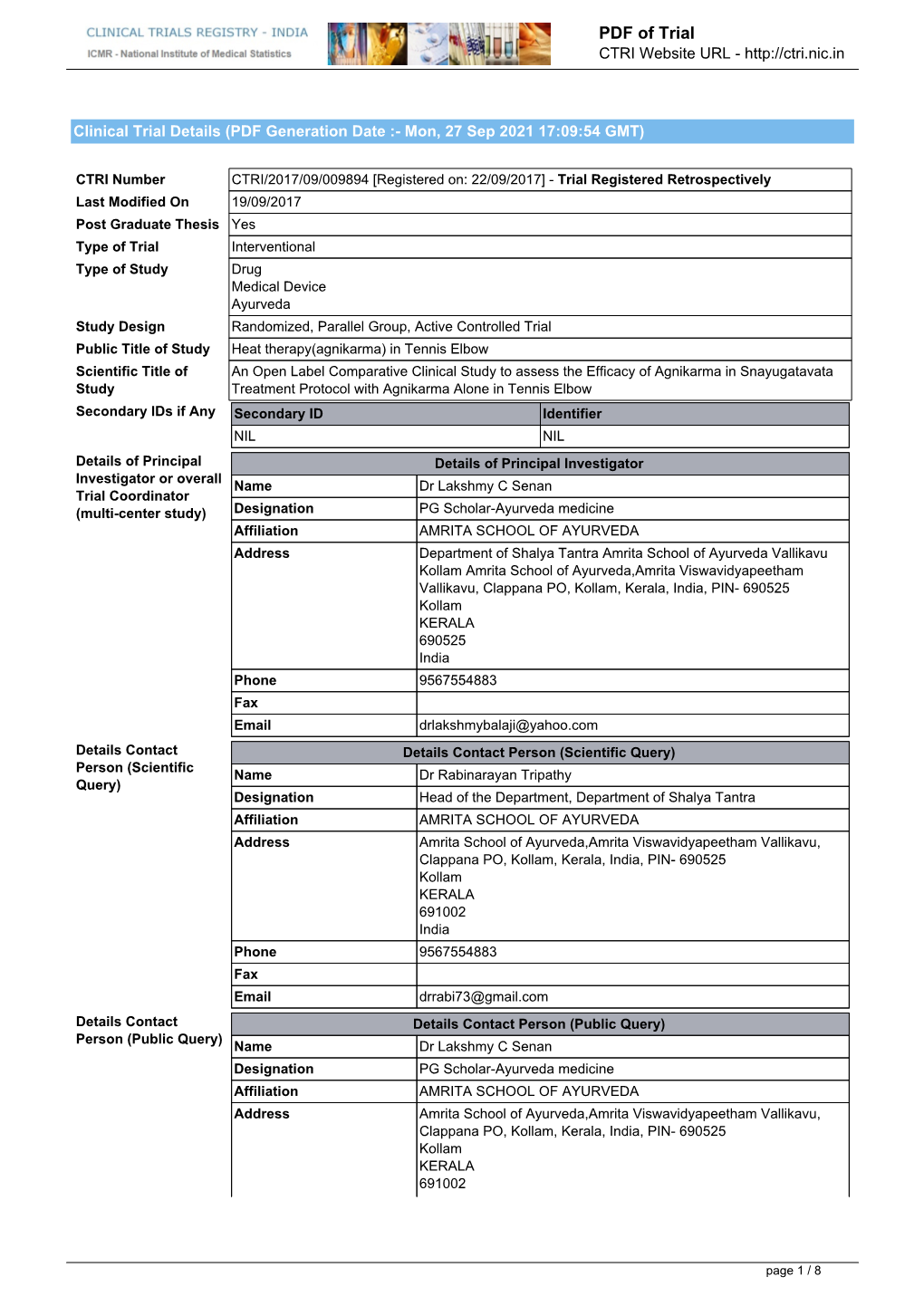 CTRI Trial Data