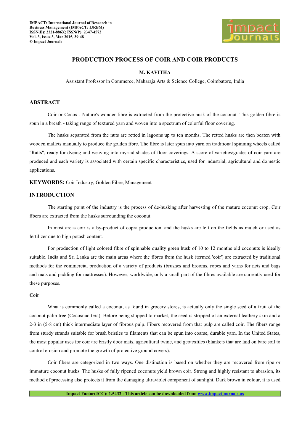 Production Process of Coir and Coir Products