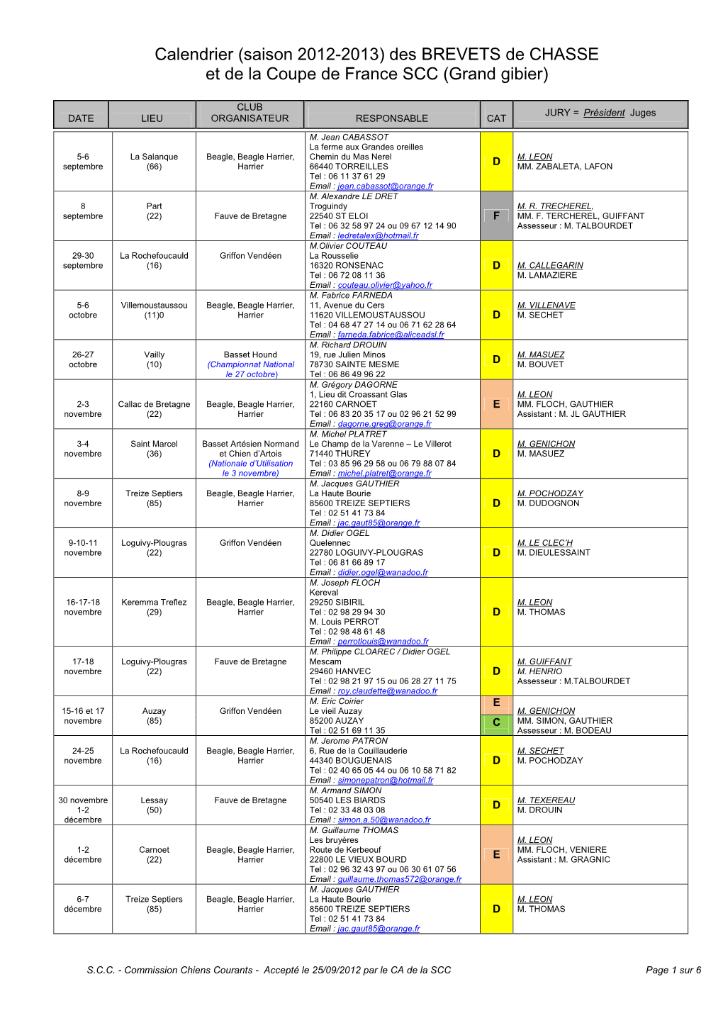 Calendrier BC 2012-2013