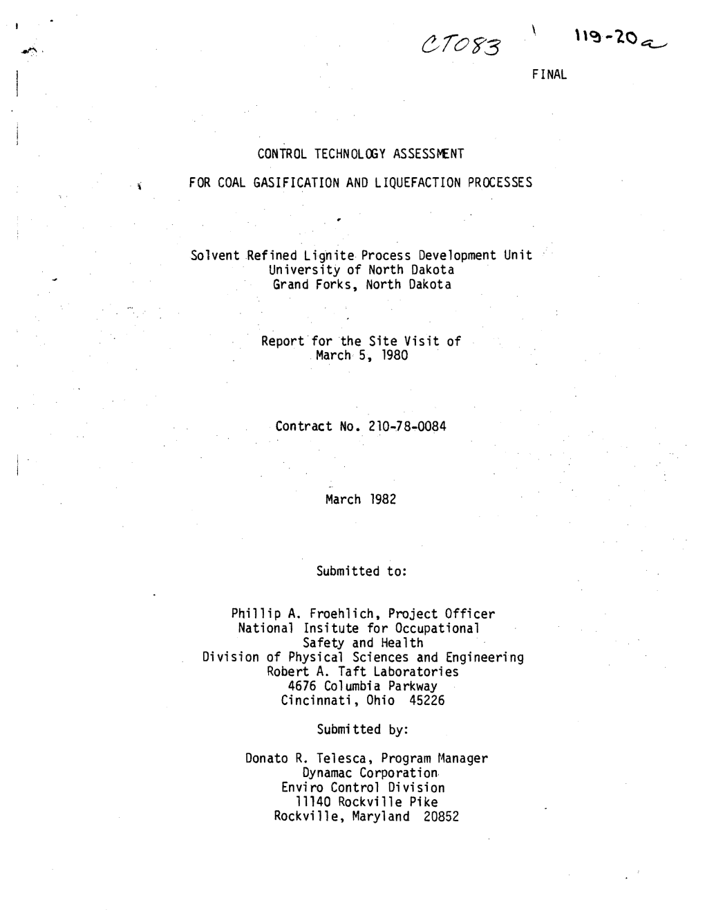 Final Control Technology Assessment . \ for Coal