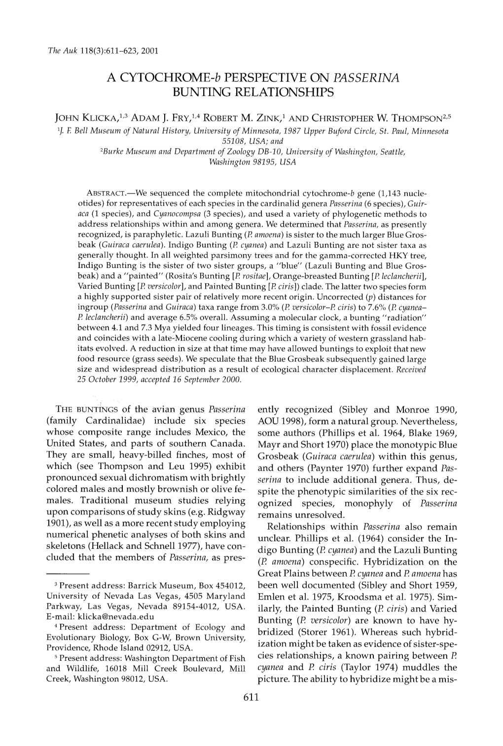 <I>PASSERINA</I> BUNTING RELATIONSHIPS