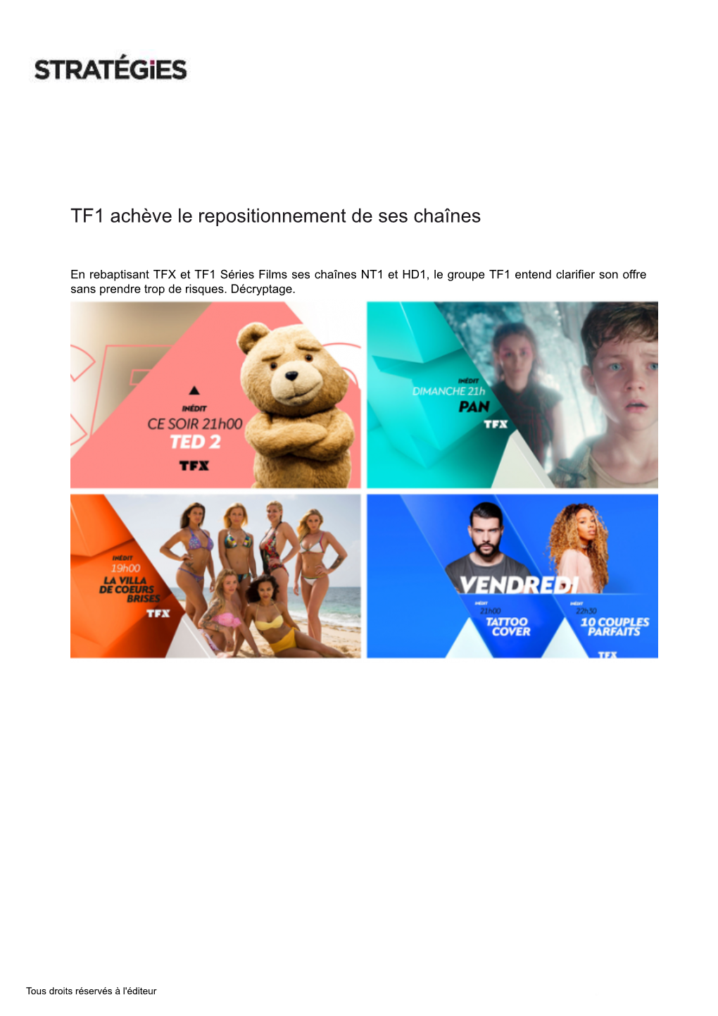 TF1 Achève Le Repositionnement De Ses Chaînes
