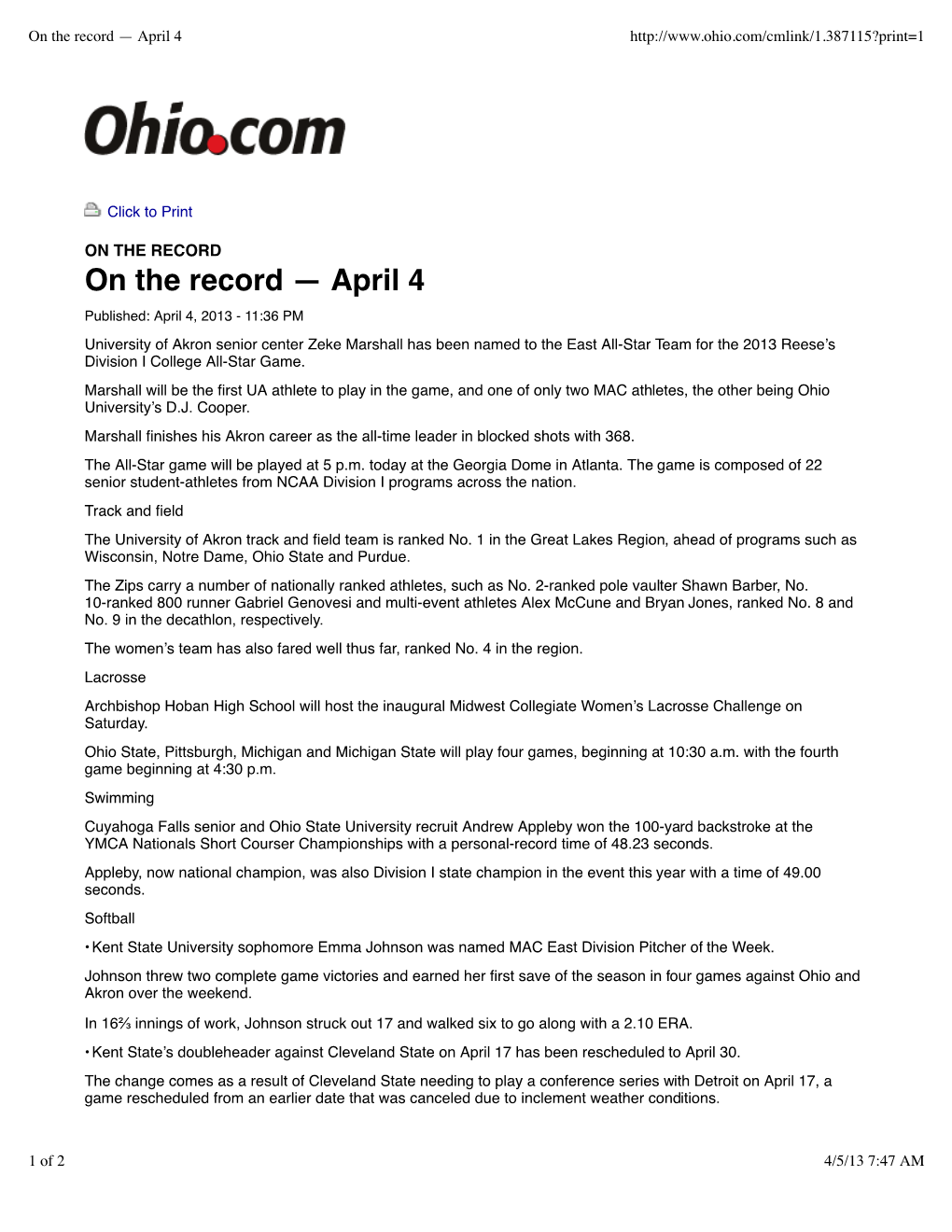 On the Record — April 4