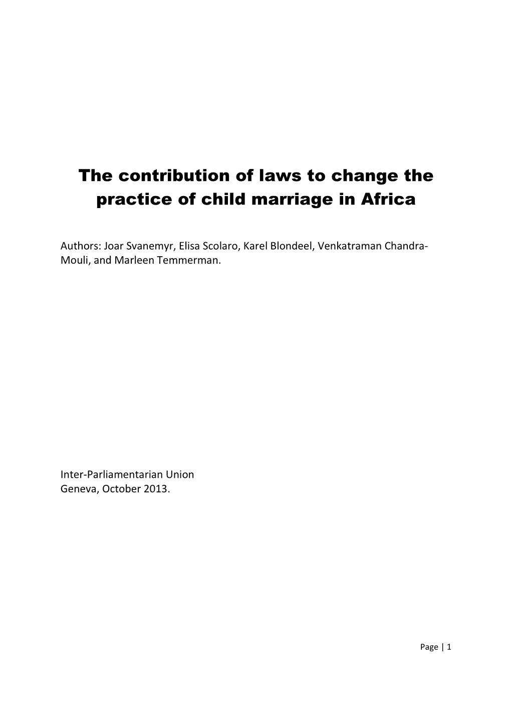 The Contribution of Laws to Change the Practice of Child Marriage in Africa