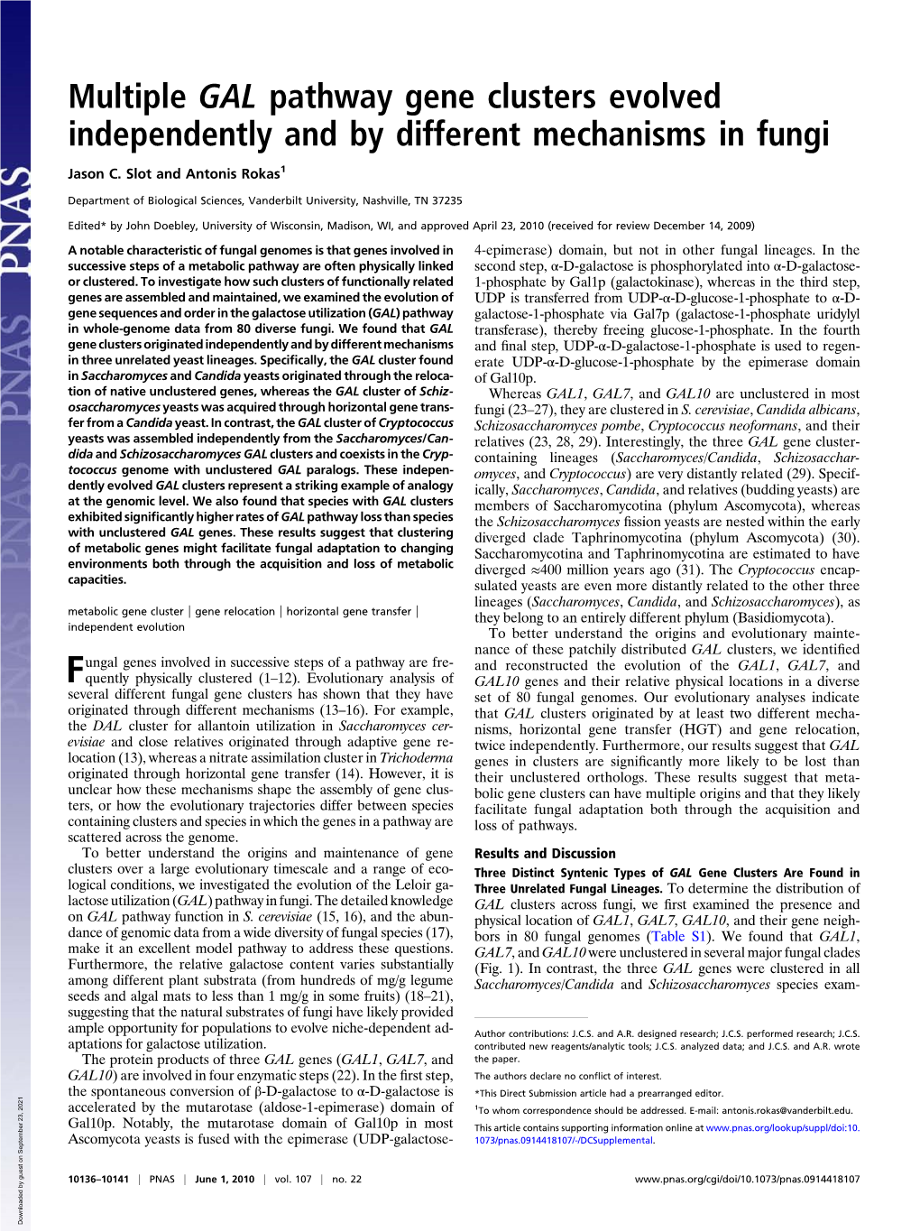 Multiple GAL Pathway Gene Clusters Evolved Independently and by Different Mechanisms in Fungi