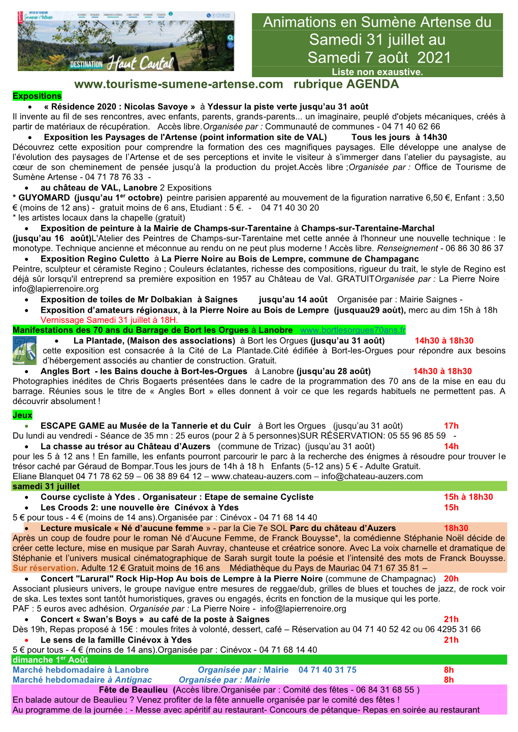 Samedi 31 Juillet Au Samedi 7 Août 2021