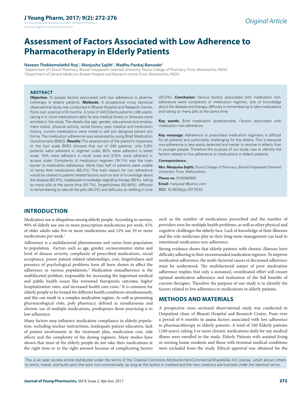 Assessment of Factors Associated with Low Adherence to Pharmacotherapy in Elderly Patients